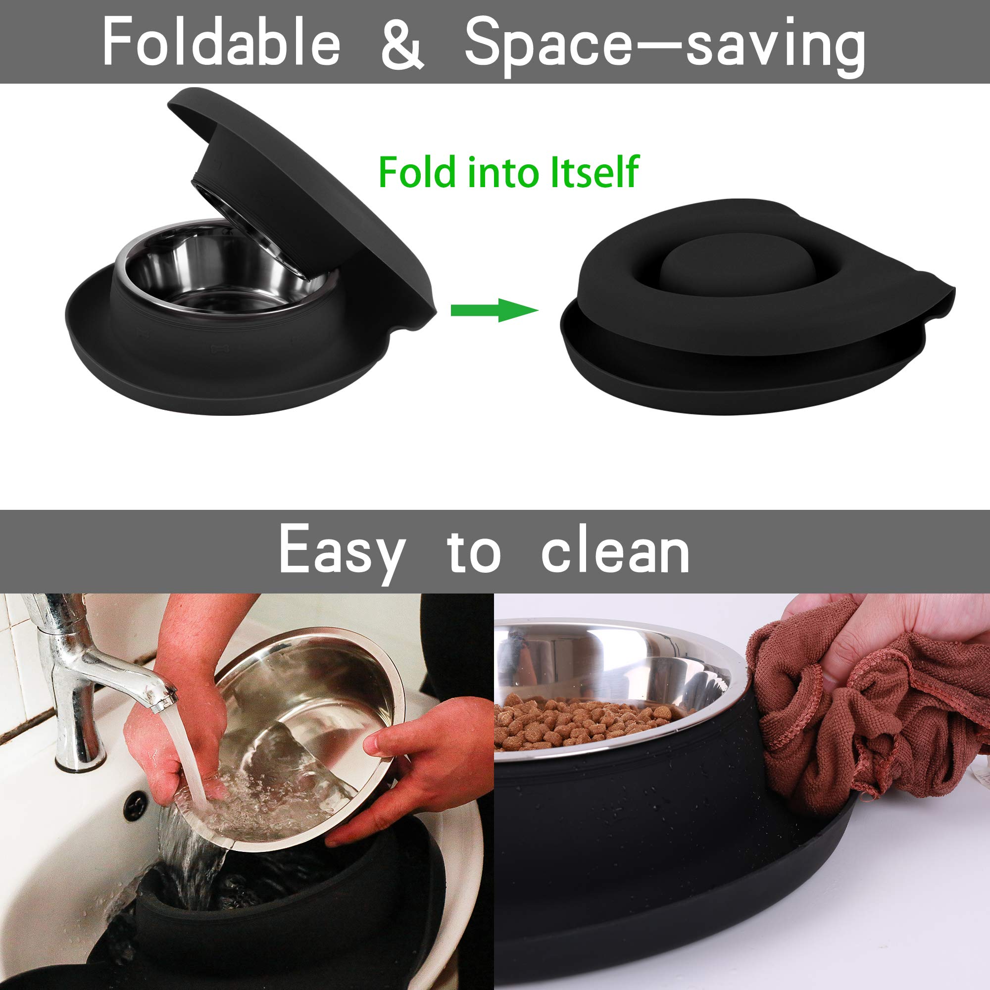 Cuencos para perros 100 % impermeables sin BPA, 2 de acero inoxidable (53 onzas + 27 onzas) con alfombrilla de silicona de borde elevado de 1.35 pulgadas + cuencos de agua y comida para perros