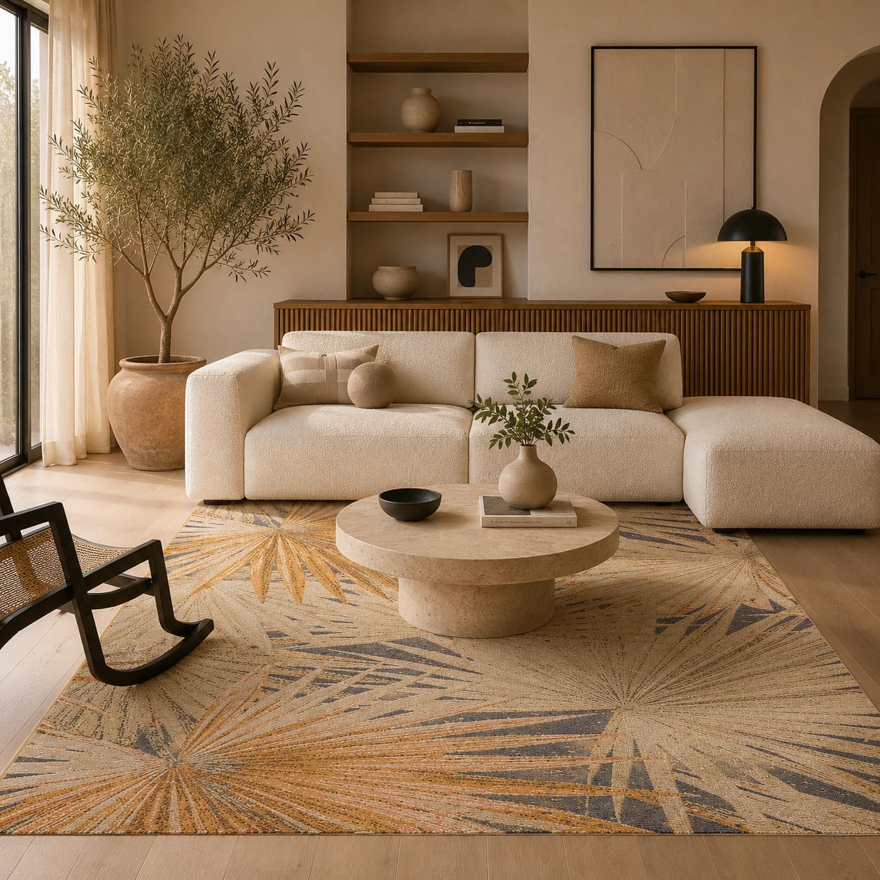 Pergamon Tapis Intérieur & Extérieur Malibu Palmier Désert Beige Résistant