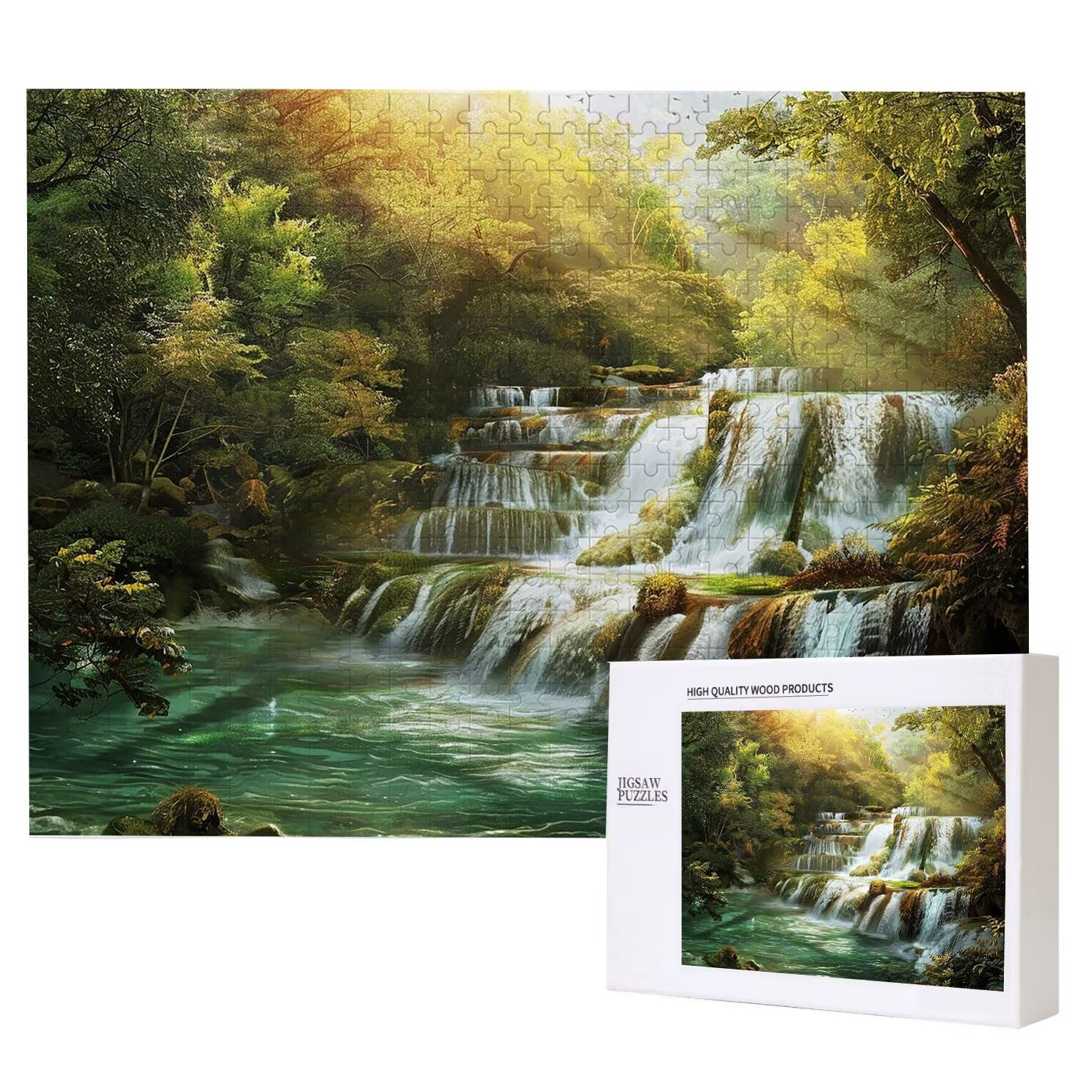 Puzzle dla dorosłych, 2000 sztuk, trudne drewniane puzzle, gra, gra logiczna, gra ręczna, dekoracja rodzinna, kreatywna rozrywka, prezent 70 x 99 cm las wodospad 1 K0F-891