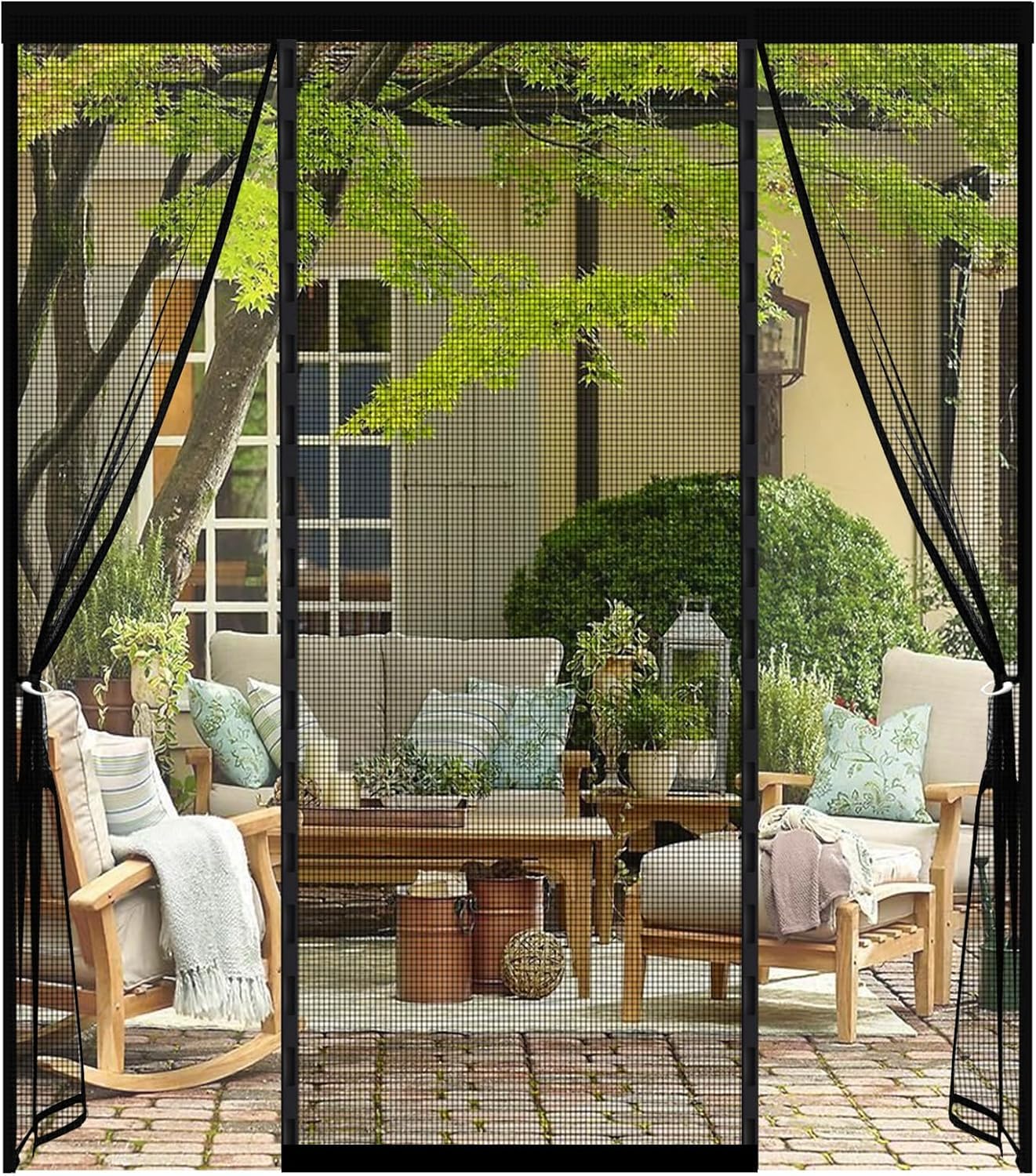Fly Screen Door, Magnetic Screen Door, Reinforced Polyester Double Door Screen Curtain for Sliding Door Patio Door Double Door French Door Keep Fly Bug Out, Black, Double-Open (250x210cm) — image 1