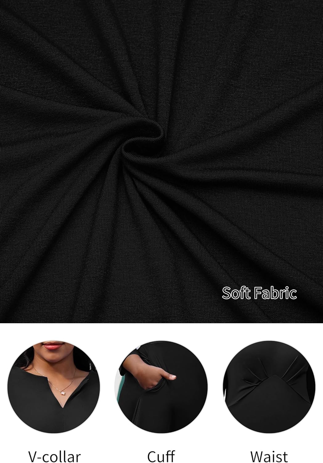 Nmoder Women's Plus Size Stretchy Flared Wrap Dress Casual Wedding Guest Midi Dresses V Neck 3/4 Sleeve A-Line Swing Dress - Image 5