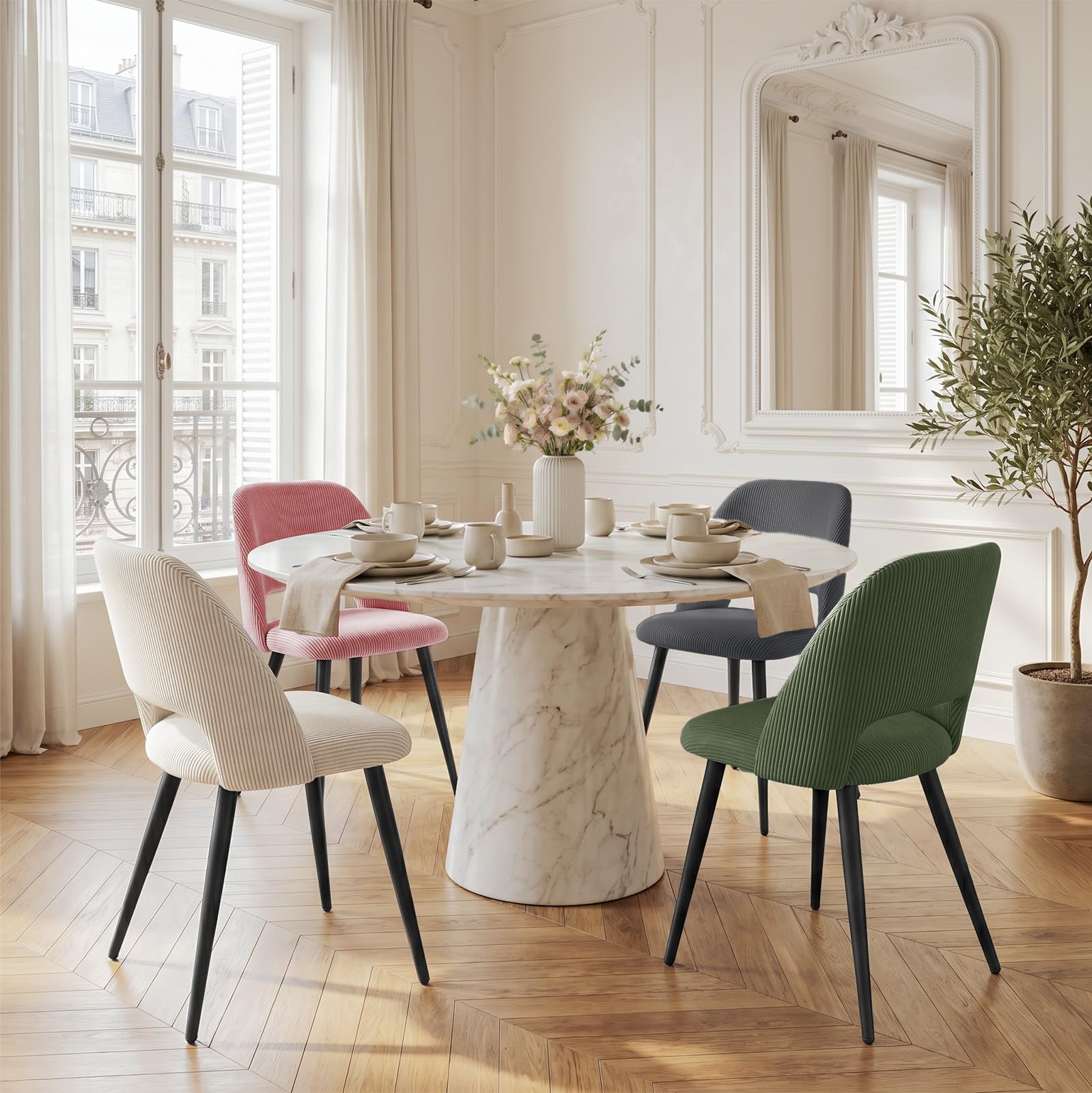 Set di 4 Sedie da Pranzo,Sedia da Cucina In Velluto a Righe, Sedia Imbottita Con Gambe Indipendenti,Sedia da Salotto,Per Sala da Pranzo,Soggiorno,Cucina