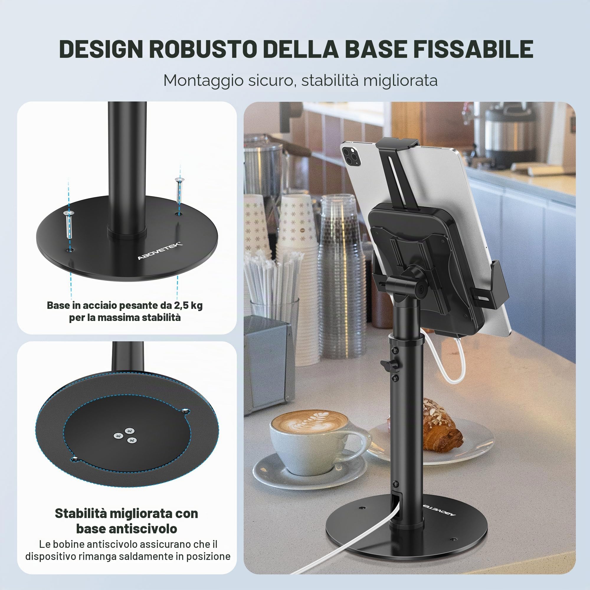 AboveTEK Supporto Antifurto per iPad - Supporto Regolabile in Altezza per Tablet da 7,9" a 11", Girevole a 360° per Kiosk POS