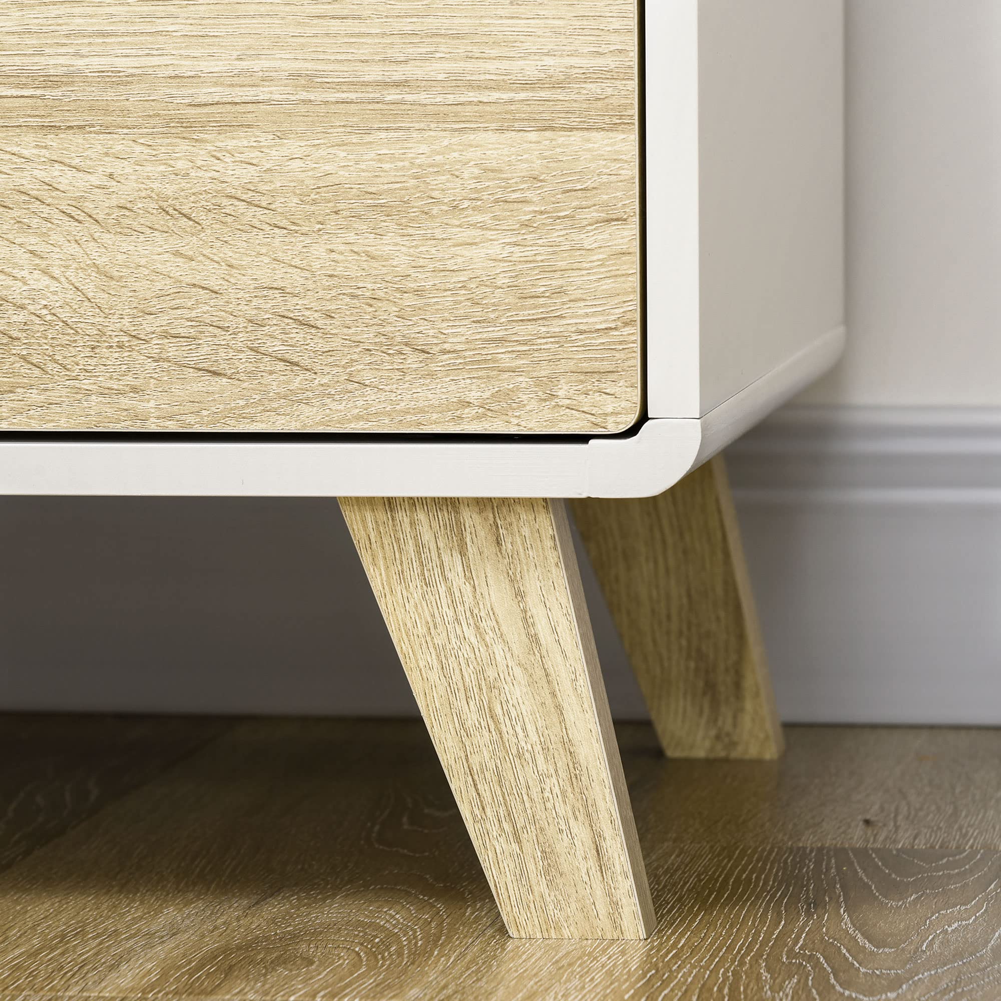 HOMCOM Mobile Multiuso con 2 Ante, Mobile Multiuso con Ante a Pressione e Mensole Regolabili, Mobiletto Salotto e Camera in Legno, 80x40x70cm, Bianco e Quercia