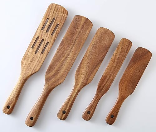 Miniatura 7 de Messon - Juego de utensilios de madera para cocina, cucharas de cocina de teca natural hechas a mano, espátula de madera para utensilios de cocina