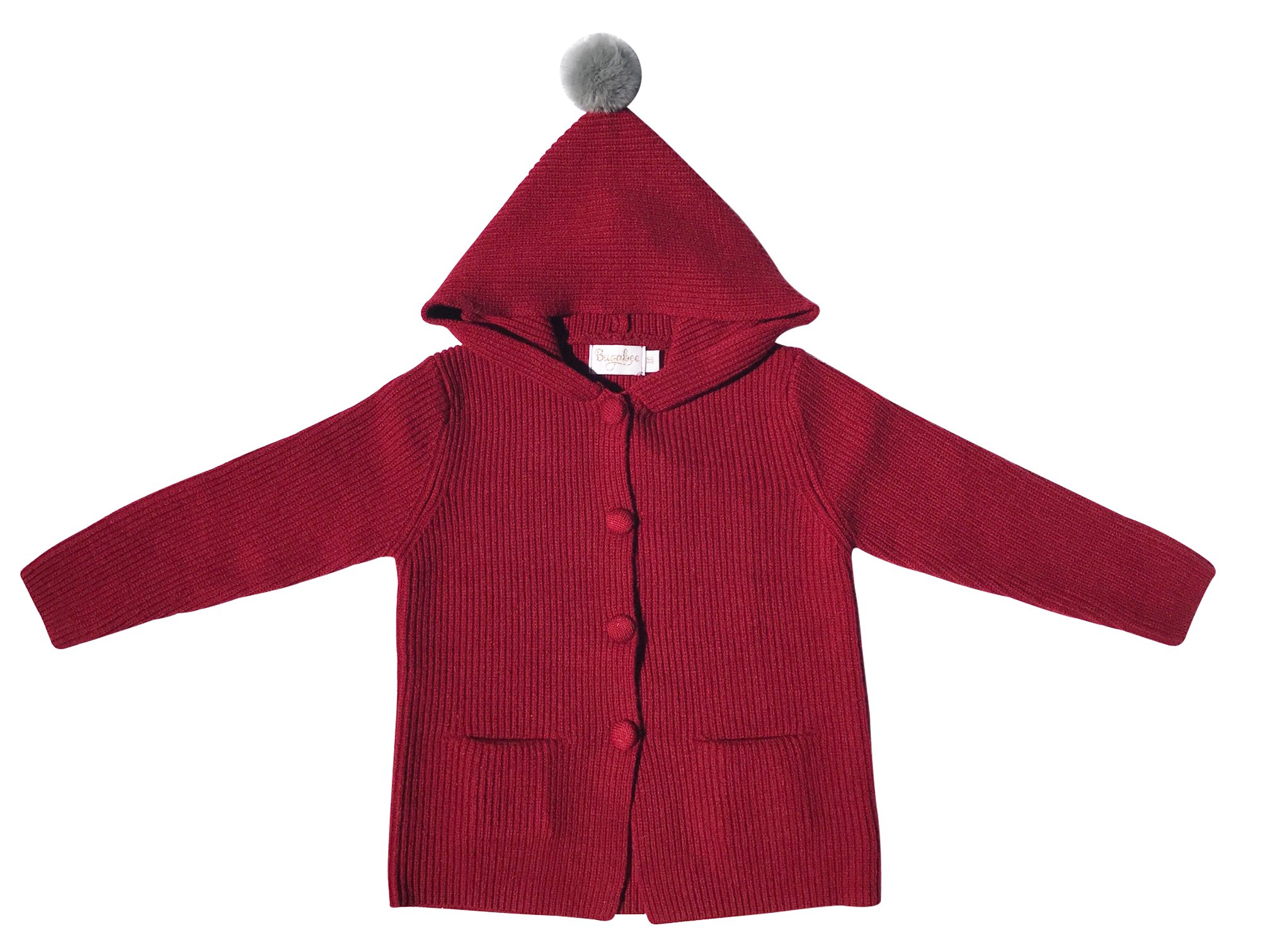 Little Girls' Toddler Knit Cardigan Hoodie Sweater with Pom Pom (3T, Burgundy)