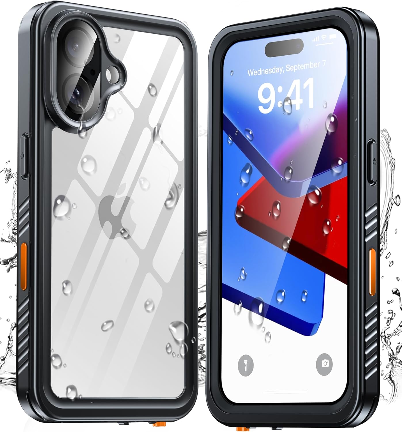 ANTSHARE for iPhone 16 Case Waterproof, IP68 Underwater Built-in Lens & Screen Protector, [Full Body Shockproof] [Dustproof] [Snowproof] Protective iPhone 16 Case 6.1'' - Black/Clear