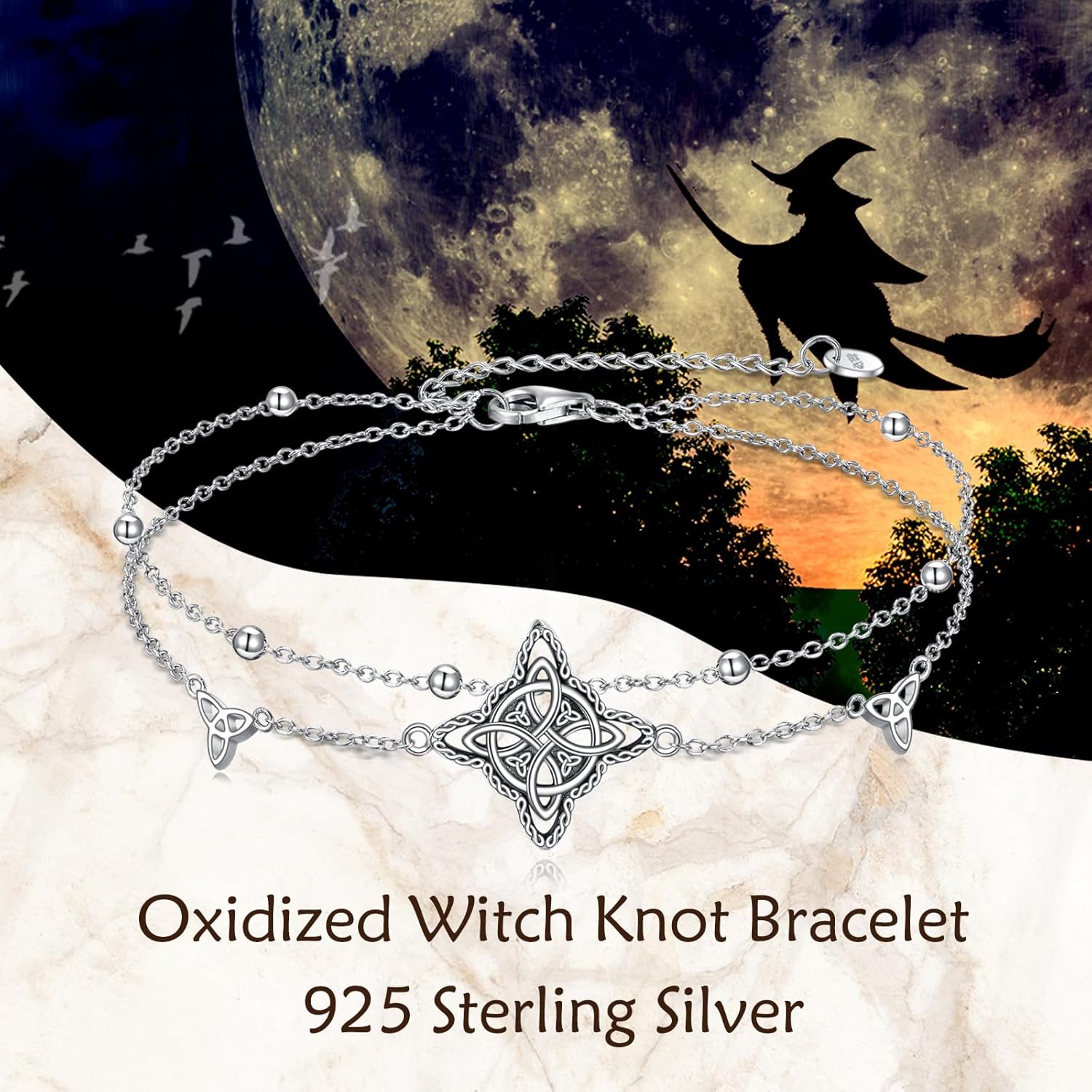 VONALA Witches Knot/Compass/Dragonfly/Clover Bracelet Sterling Silver Adjustable Charm Bracelet Summer Beach Foot Chain Jewelry for Women Gifts