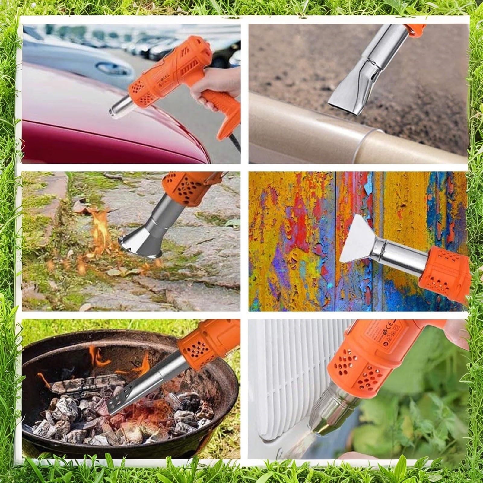 Bruciatore elettrico per erbacce e barbecue – Torcia ad aria calda da 2000 W con 5 ugelli, calore 650 °C, per giardinaggio, patio, vialetto, cavo da 1,8 m