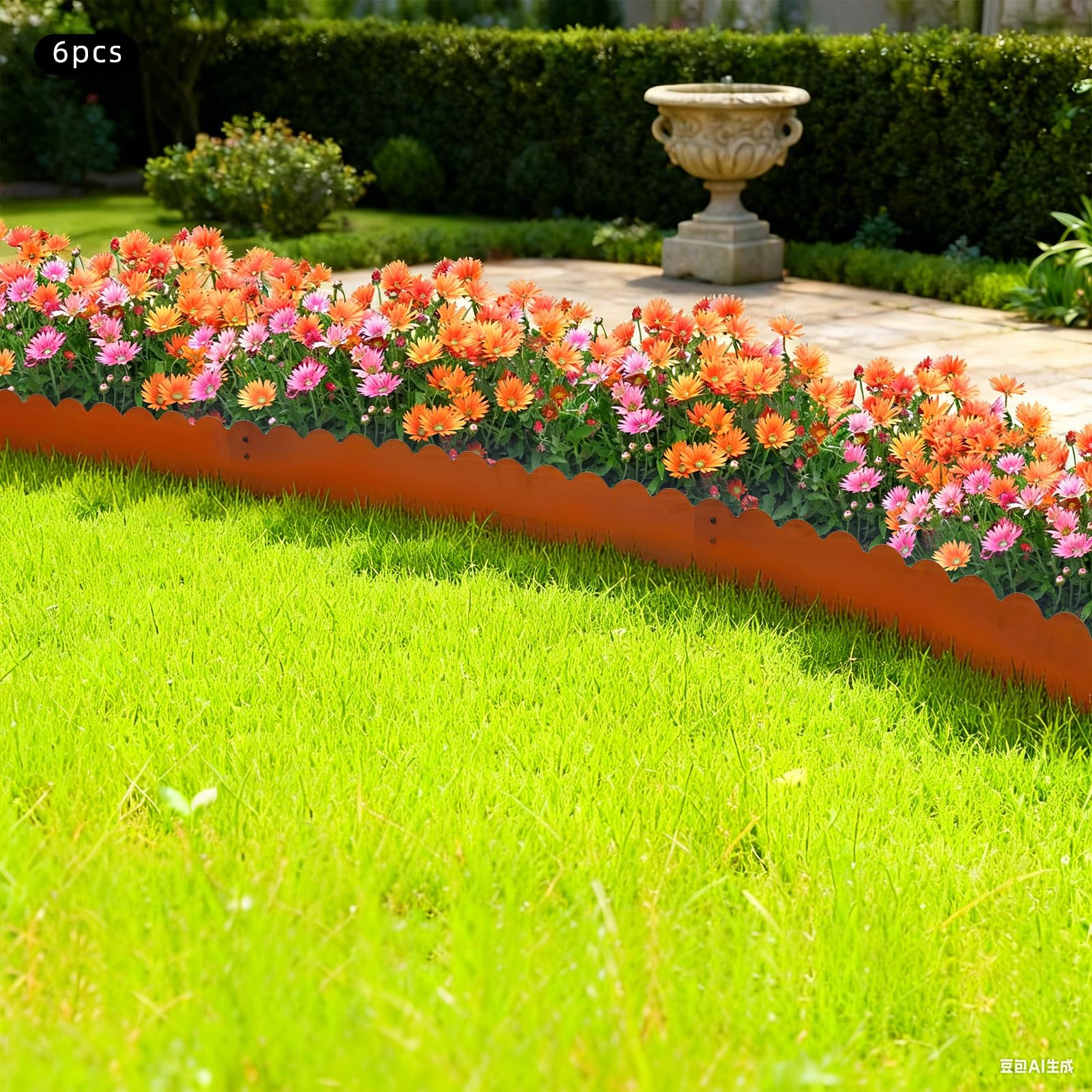 Lot de 6 bordures de pelouse en métal - 102 x 15 cm - Flexibles - Aspect