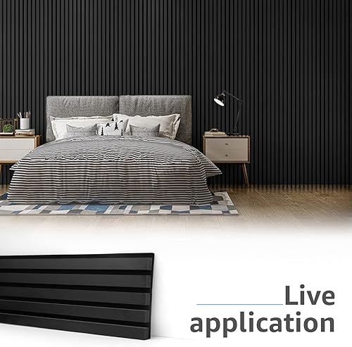 Miniatura 5 de Art3d Paneles acústicos de listones de madera de 4 piezas para decoración elegante y reducción de ruido, panel texturizado 3D para techo y pared,