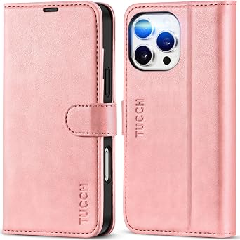 TUCCH Case Wallet for iPhone 16 Pro Max, RFID Blocking Folio, Rose Gold | 4 Card Holders, Kickstand, PU Leather, Magnetic Closure, Shockproof TPU Shell, Protective Flip Cover