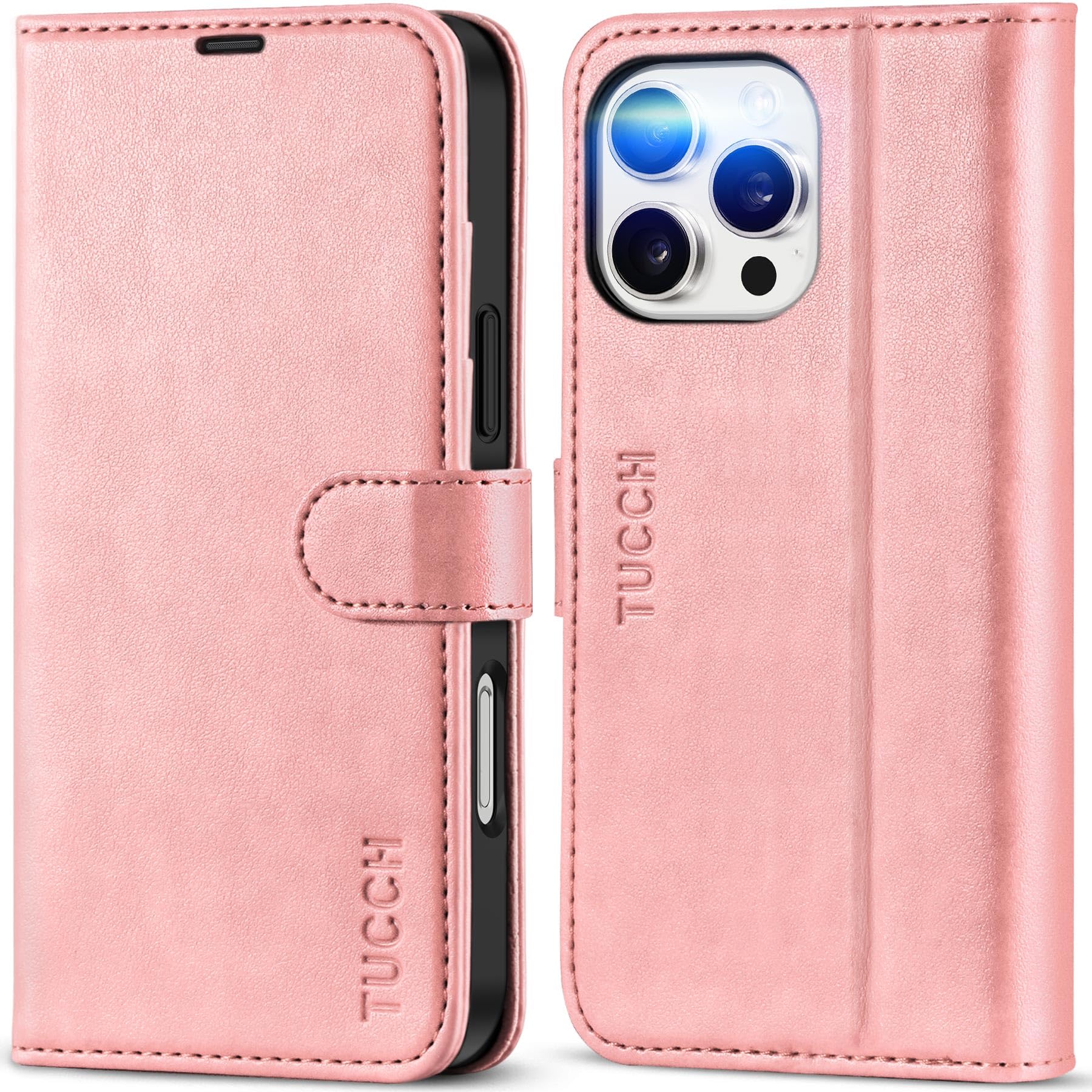 TUCCH Wallet Case for iPhone 16 Pro Max, [TPU Shockproof Inner Shell] PU Leather [RFID Blocking] 4 Card Slots Magnetic Kickstand Flip Cover Compatible