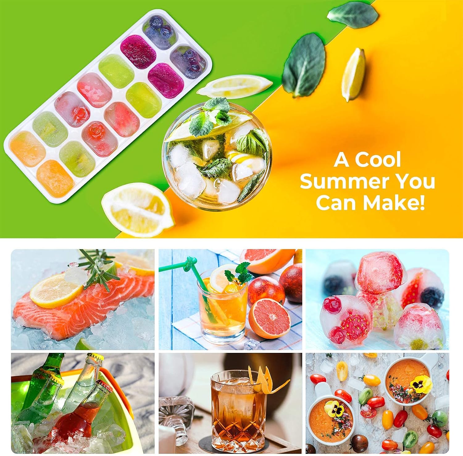Ice Cube Tray, Easy Release Ice Tray BPA Free, 4 Pack 14-Ice Cube Tray with Lid, Stackable Silicone Ice Cube Mold, Suitable for Frozen Drinks, Coffee, Baby Food and Fruit