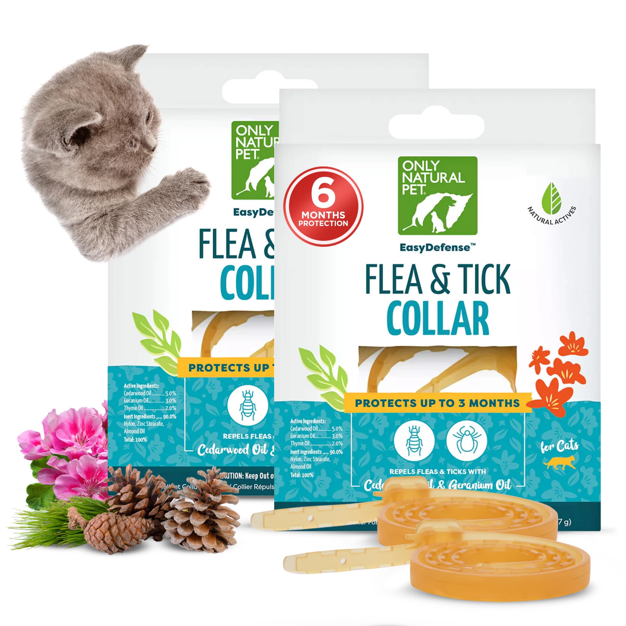 Only Natural Pet EasyDefense Flea & Tick Cat Collar - Feline Flea Collars Biting Insect Control - Pet Care That Protects up to 3 Months - for Cats (2