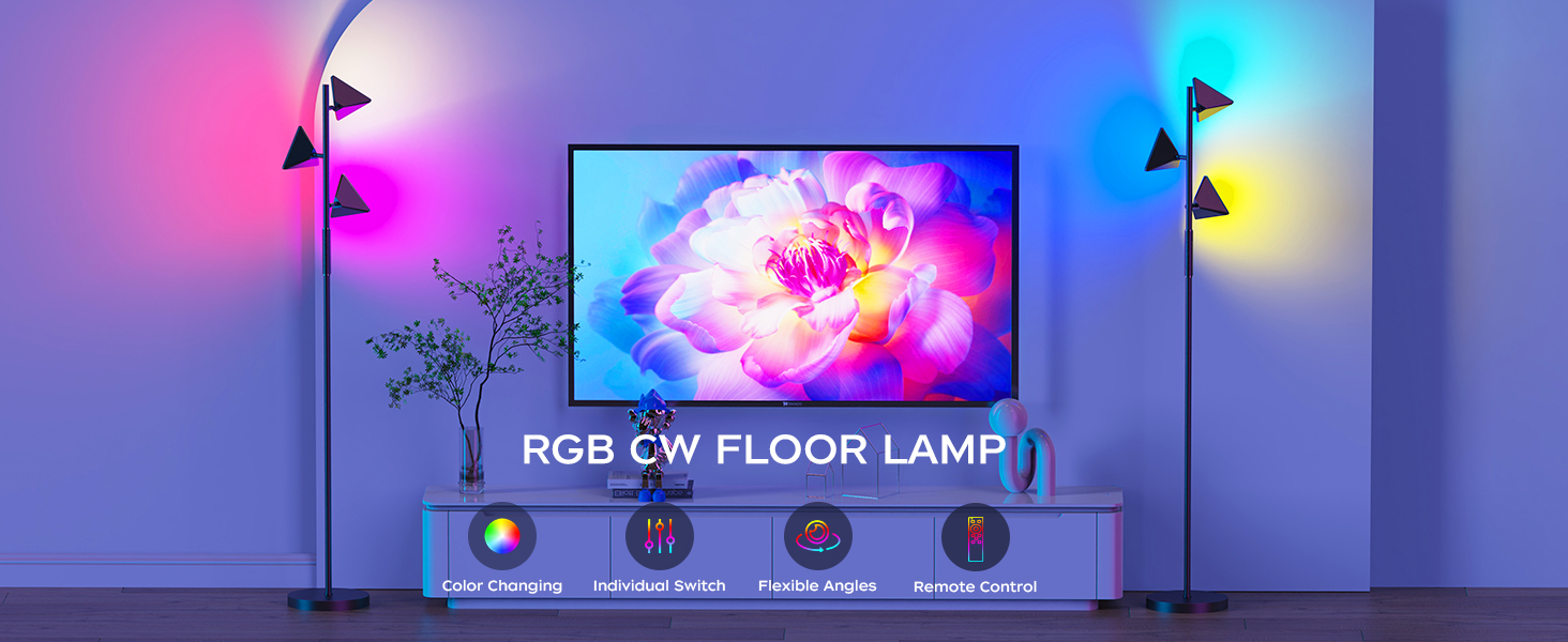 Adjustable Height Floor Lamp With Color Changing Bulb & Remote - 59"-69" Dimmable RGBCW Standing Lamp For Living Room
