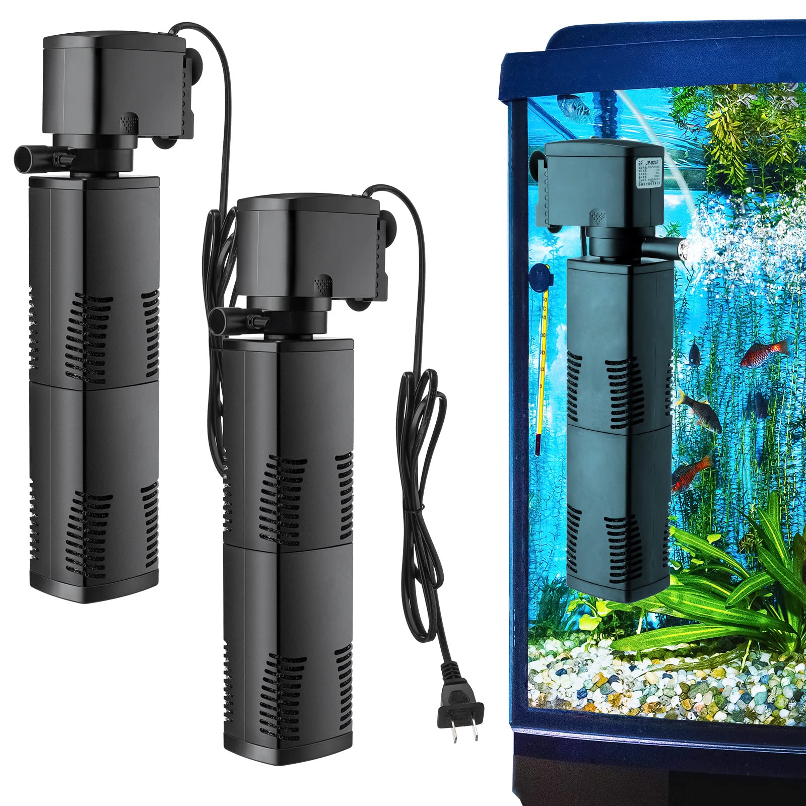 Photo 1 of ***UNABLE TO TEST*** Hanaive 2 Pcs Aquarium Filter for up to 1.2 m/ 3.9 ft Fish Tank, Internal Fish Tank Filters Submersible Fish Filter Cleaning Wave Maker Air Supply 3 in 1 Filter for Fish Tank, Aquarium, Pond