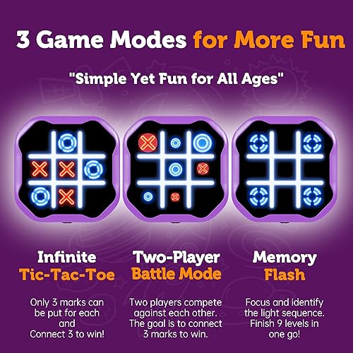 Miniatura 4 de Juego electrónico de Tic Tac Toe 3 en 1, juego digital de mano con modo silencioso, juguete de aprendizaje portátil para niños y adultos, morado