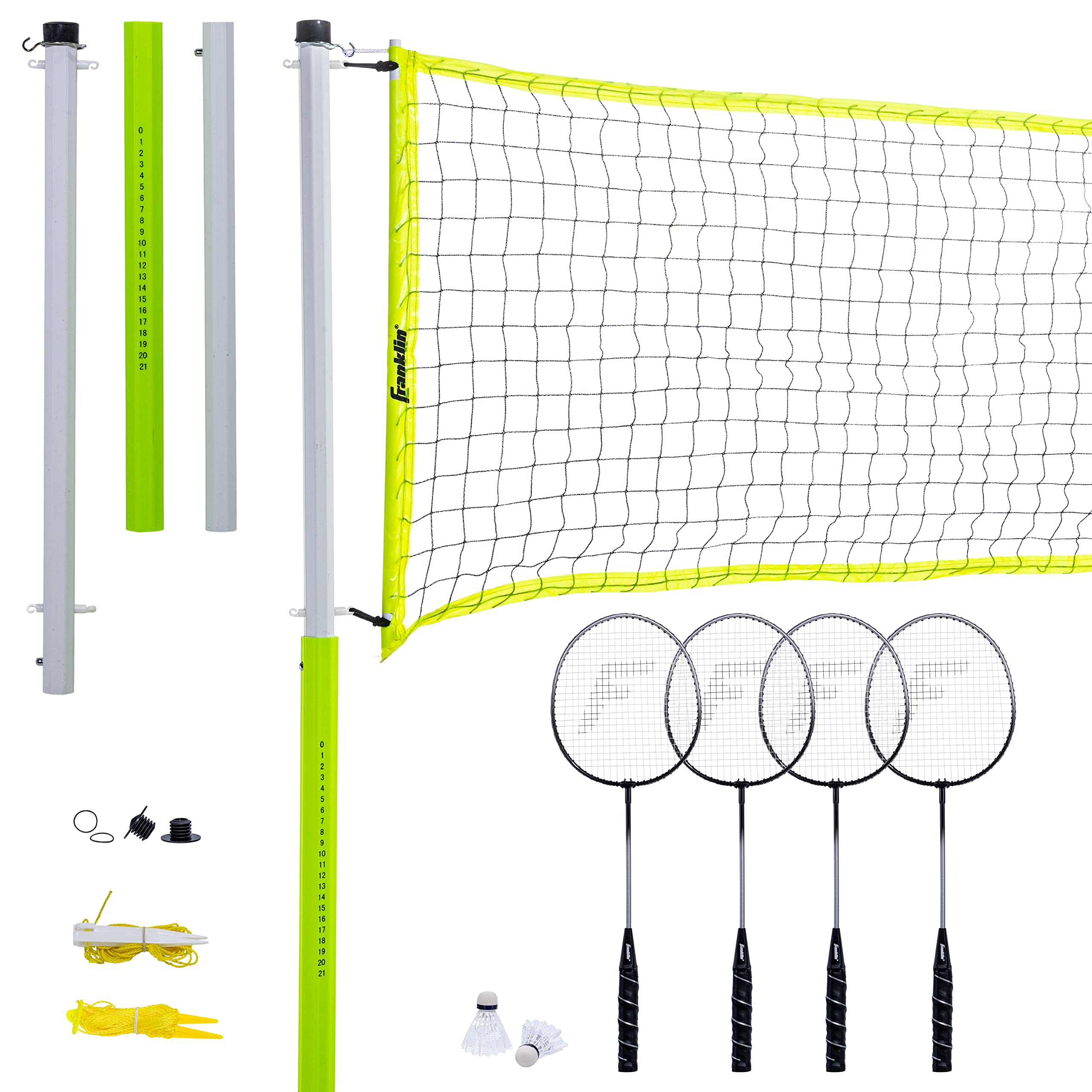 Franklin Sports Juego de bádminton 4 Raquetas de Acero Red Volantes Bolsa de Transporte