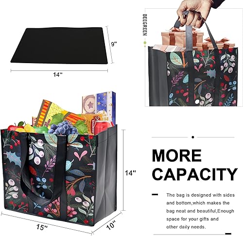 Miniatura 2 de BeeGreen Bolsas reutilizables de Navidad, paquete de 12 con asas reforzadas y parte inferior extraíble, plegable, extra grande, a granel para