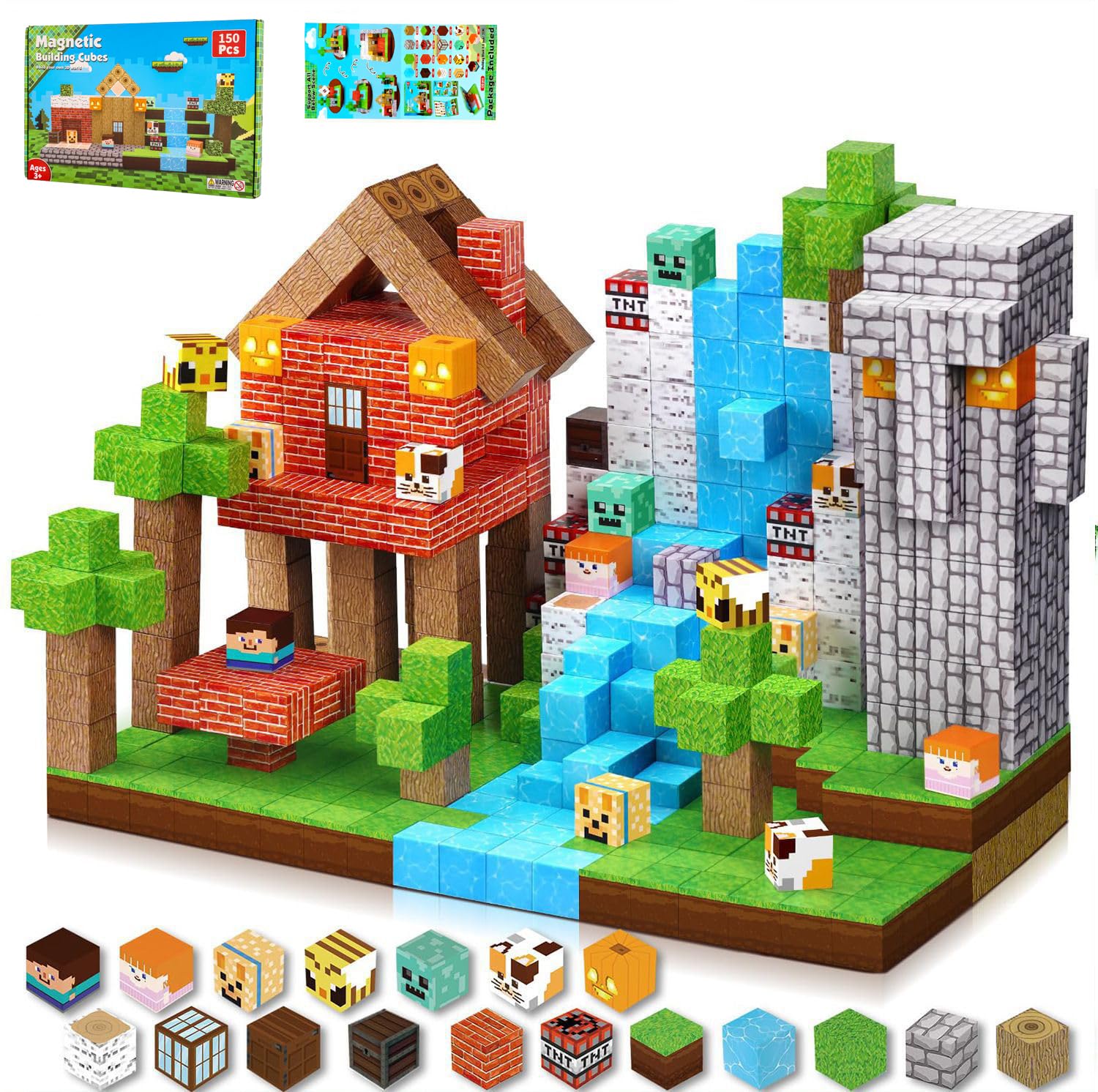 MEESHEEP 150PCS Magnetische Bausteine, STEM Montessori-Spielzeuge Kinder (3-10J) | Fördert Kreativität, Vorstellungskraft & Selbstvertrauen | Aufbewahrbar