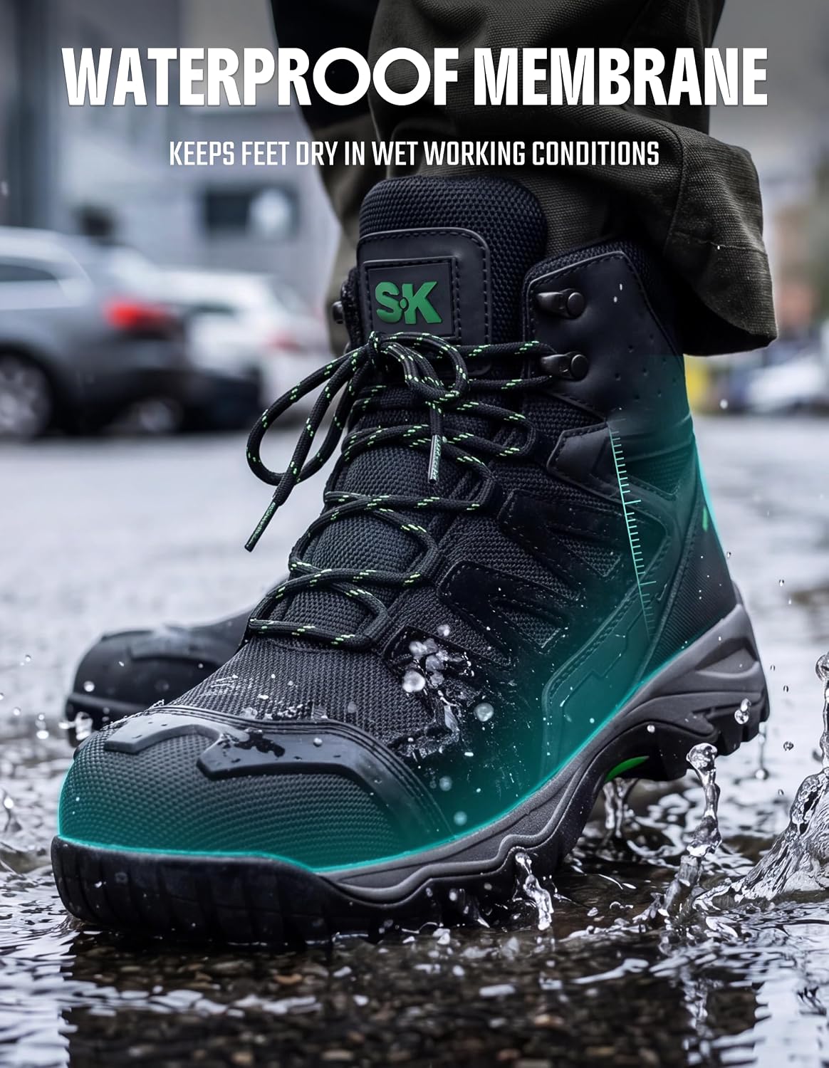 SK Steel Toe Work Boots for Men Waterproof Comfortable Construction Shoes