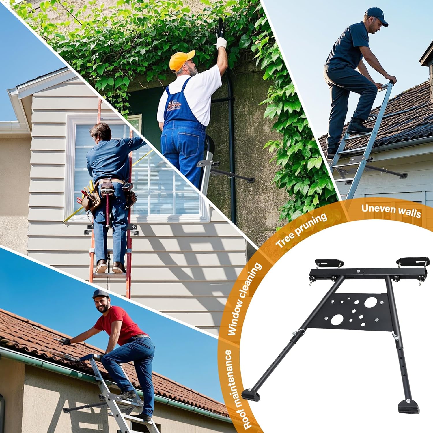 Ladder Stabilizer, Roof Ladder Stabilizer with Adjustable Legs 20.4-29.5" Built-in Tool Tray and Non-Slip Rubber Feet Suitable for Roof Gutters Roof Repairs Window Cleaning Snow Removal