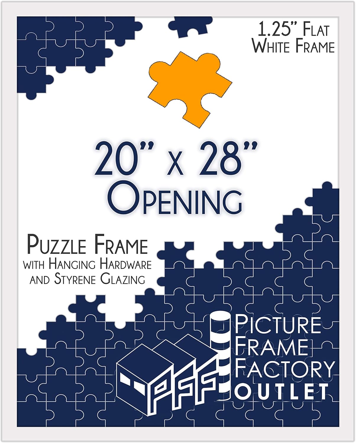 PictureFrameFactoryOutlet (1) -20x28-1.25" Flat White Profile - Puzzle Frame - Hanging Hardware and Plexiglass Included