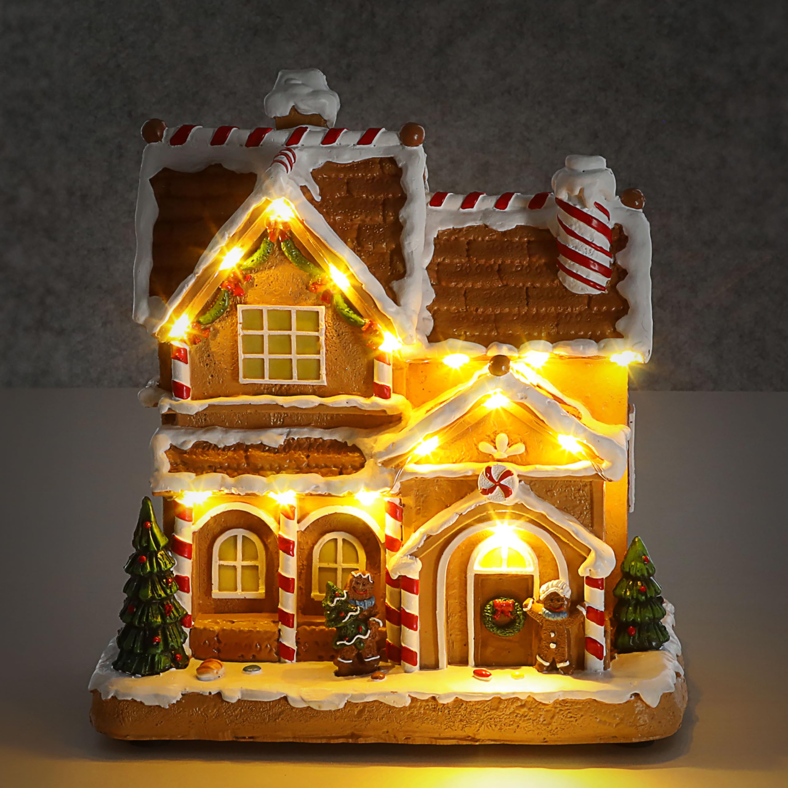 Cepewa LED Winter Haus Lebkuchen | 21,5x22,5x12,5cm Polyresin 15 warmweiße LEDs | batteriebetrieben An-/Ausschalter | Weihnachtsdekoration (1 x LED Winterhaus Lebkuchen)