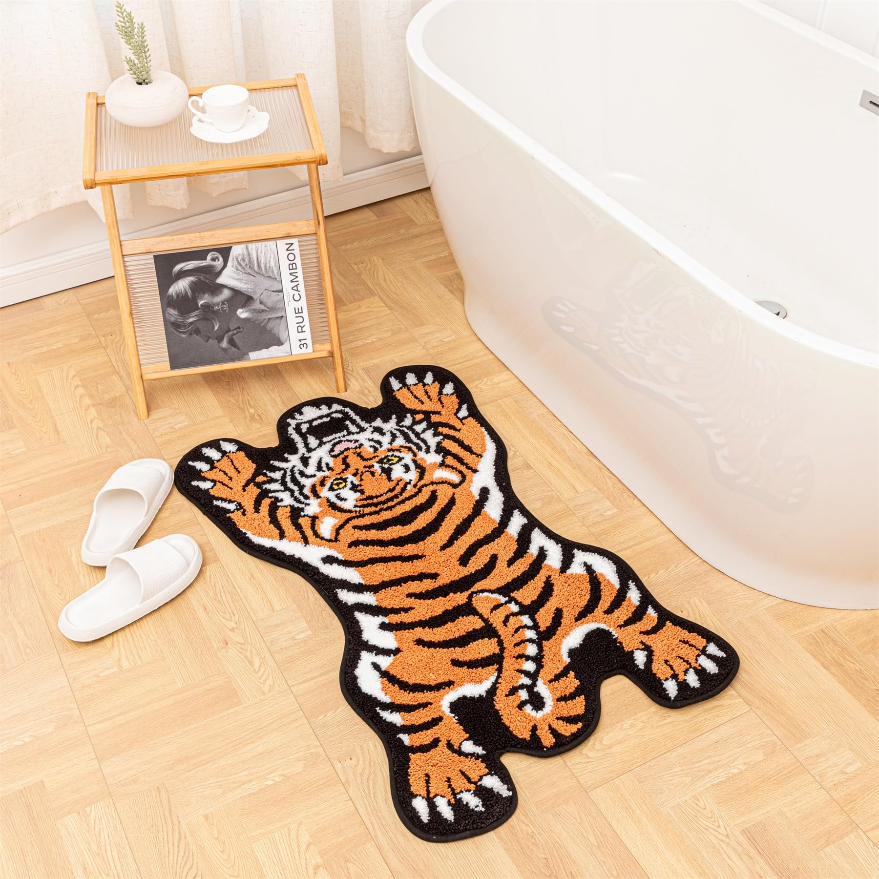 Mibathni Cute Tibetan Tiger Bath Mat Non-Slip Absorbent Shower Rug