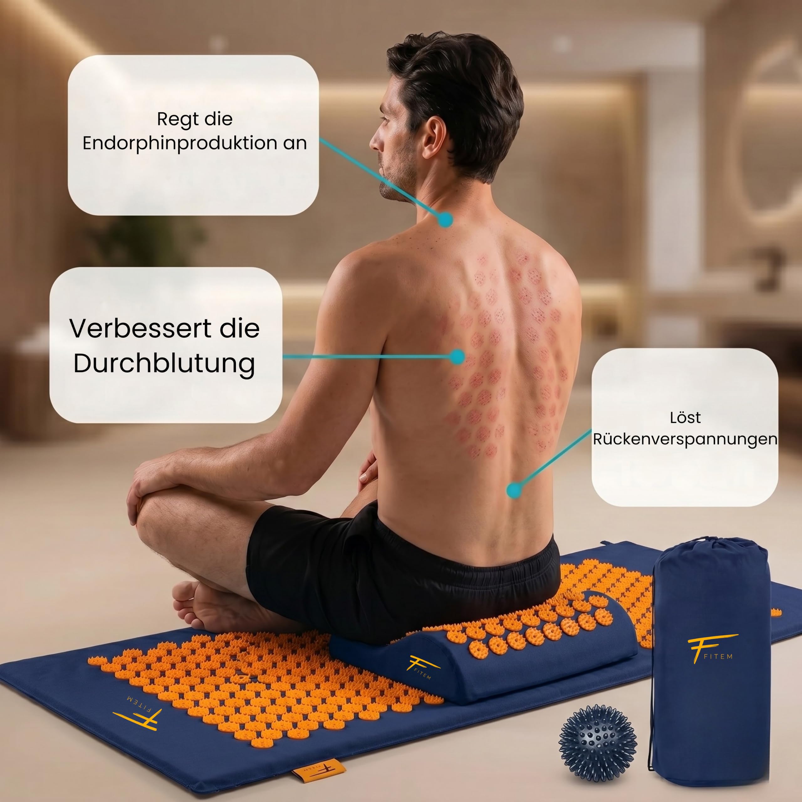XL Akupressurmatte mit Kissen Massage lindert Rücken und Nackenschmerzen Ischias Entspannung