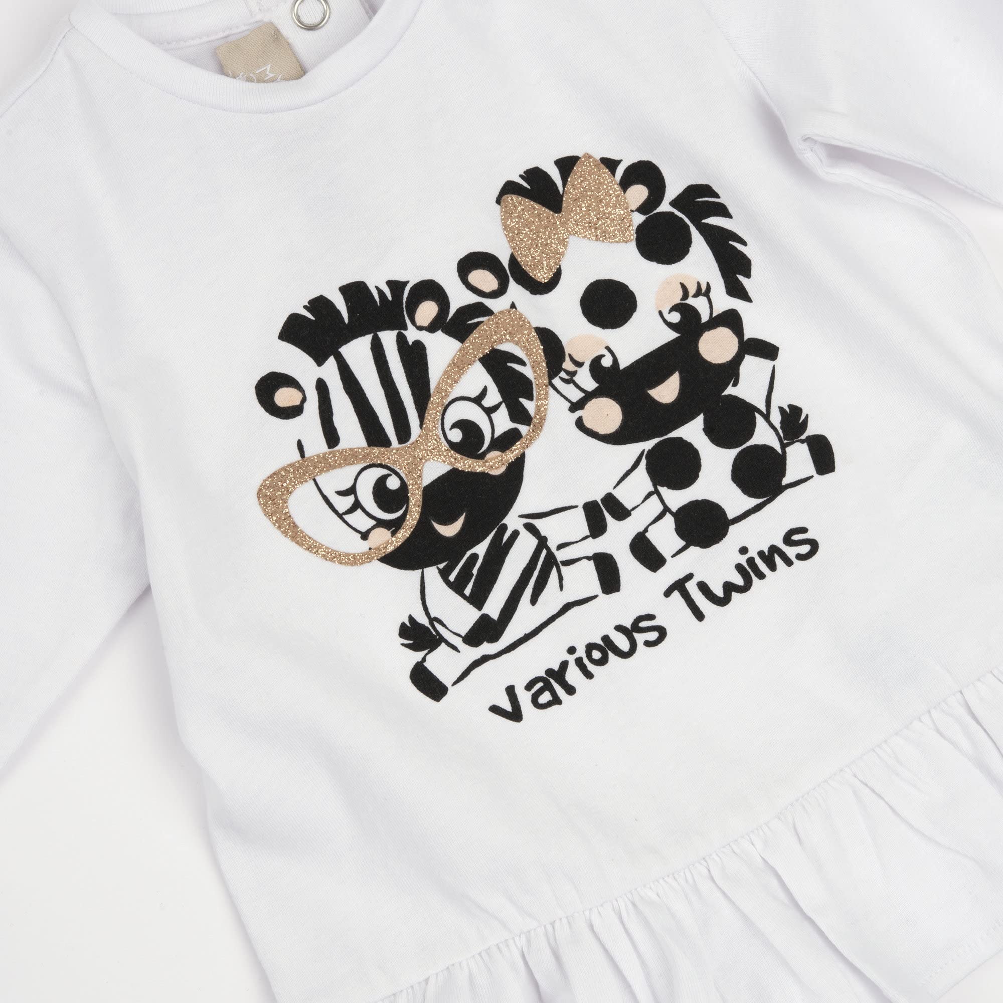 Chicco, Langarm-T-Shirt für Mädchen und Zebra mit Glitzer, Weiß, Weiß, 80
