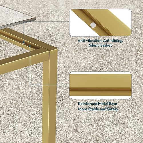 Miniatura 3 de SAYGOER Mesa de centro dorada de cristal, mesa central rectangular moderna, mesa de sofá minimalista simple para sala de estar, oficina en casa,