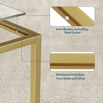 SAYGOER Gold Coffee Table Glass Coffee Tables Modern Rectangular Center Table Simple Minimalist Sofa Table for Living Room Home Office, 39.3 x 19.7 x 17.7in, Gold