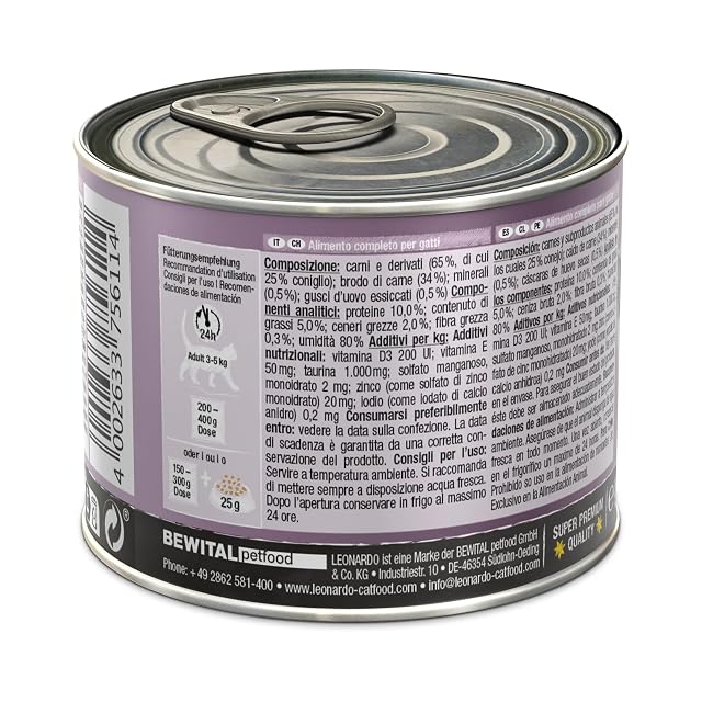Foto 3 de 6 de Leonardo Alimento húmedo Gatos Rico EN Conejo 6X200GR LATAS