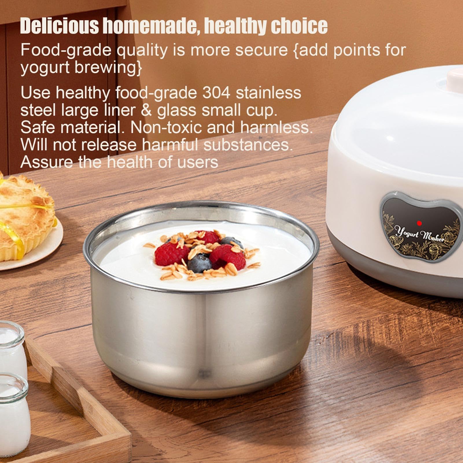 Genérico Yogurtera, Yogurtera Probiótica de 1.2 L con Tapa, Recipientes para Yogur hogar, Incubadora de Yogur Casera con 5 Frascos de Vidrio