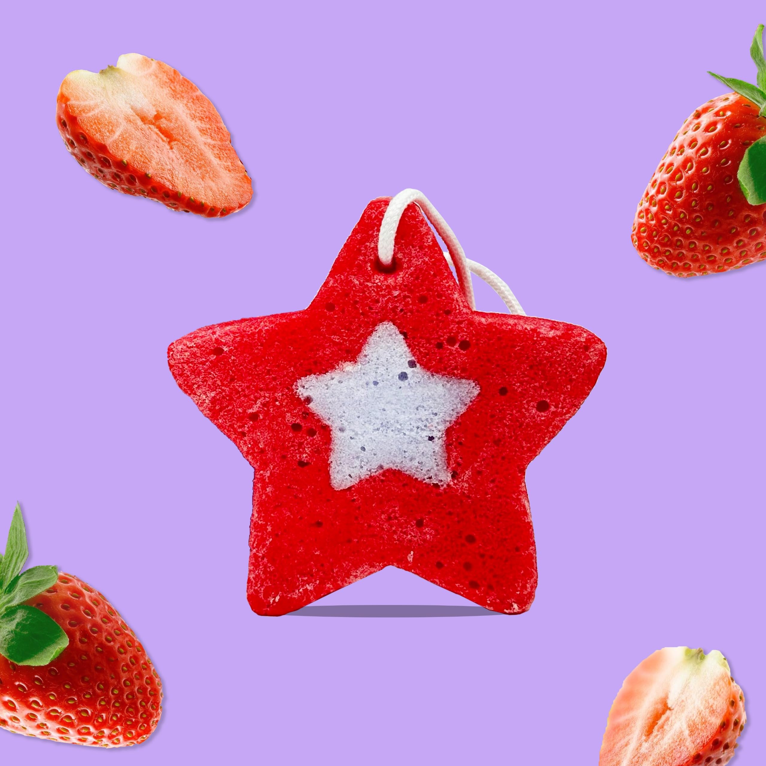 Esponja natural con infusión de jabón para niños y adolescentes, suave con la piel, más de 20 usos (fresas y sueños)