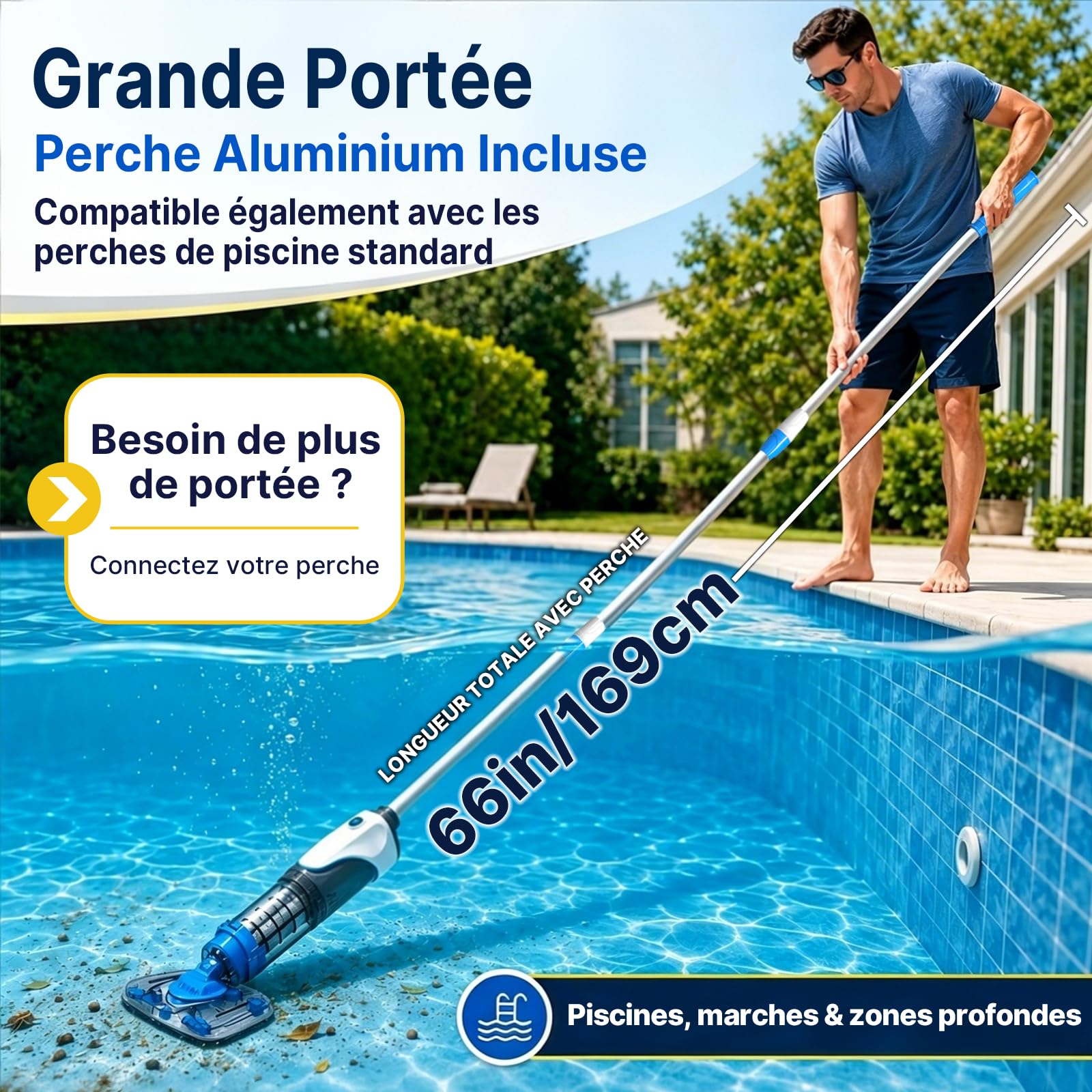 2026​ Aspirateur Piscine à Batterie, Aspirateur de Spa sans Fil | Aspirateur Balai Piscine Hors Sol, Nettoyeur Électrique pour Spa, Jacuzzi, Petite Piscine, Double Filtration, Bleu