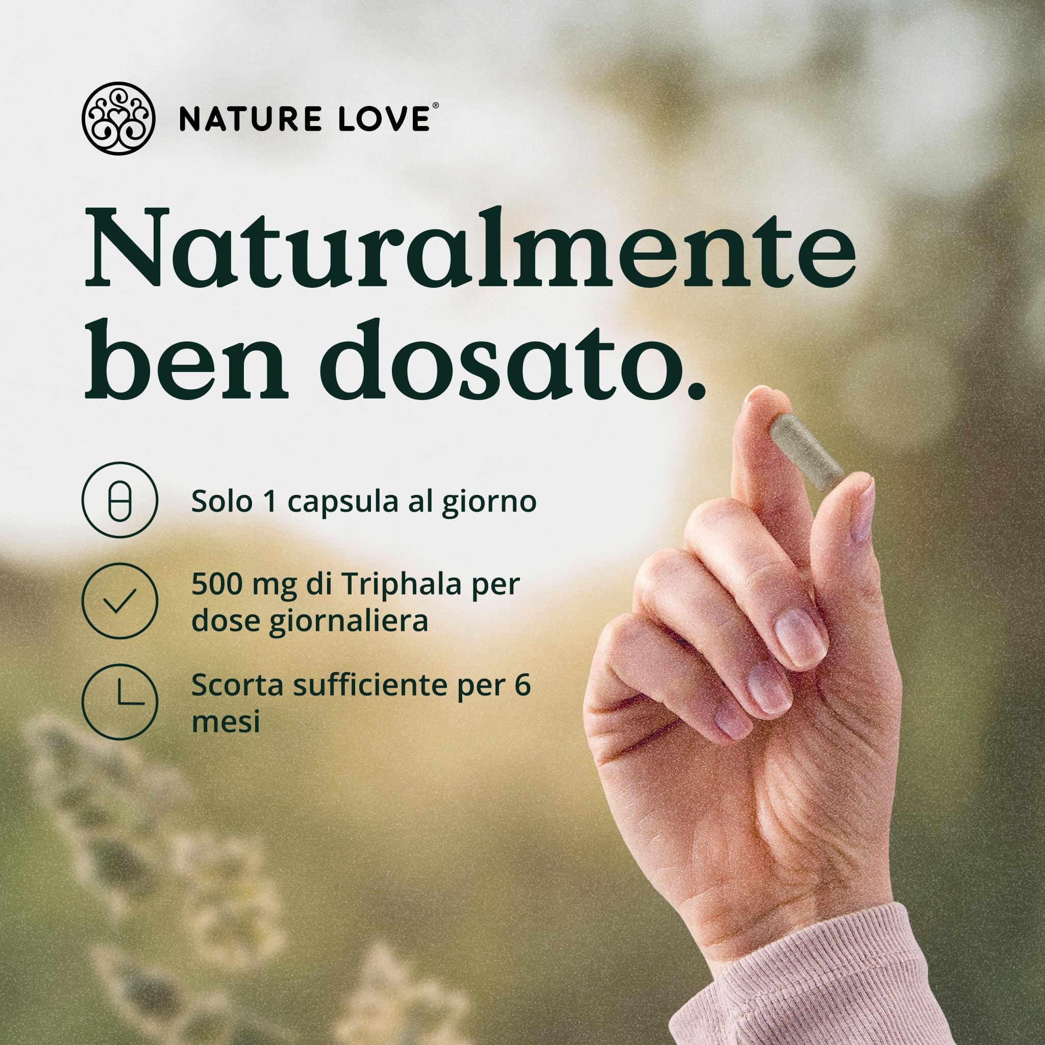 NATURE LOVE® Triphala Organic - Alto Dosaggio con 500 mg per Capsula - 180 Capsule - Materia Prima di Qualità dall'India - Testata in Laboratorio e Certificata Biologica, Prodotta in Germania