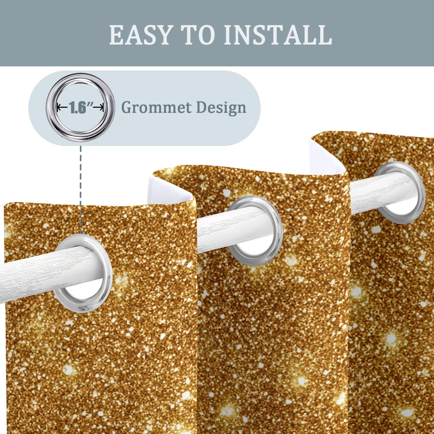 Generisch Blickdichte Vorhänge Glitzerndes Gold Muster, H 160 x B 140 2er Set - Moderne Kunst Luxus Fenster Gardinen mit Ösen, 160 cm Lang Curtains Wohnzimmer Schlafzimmer Deko SX&159