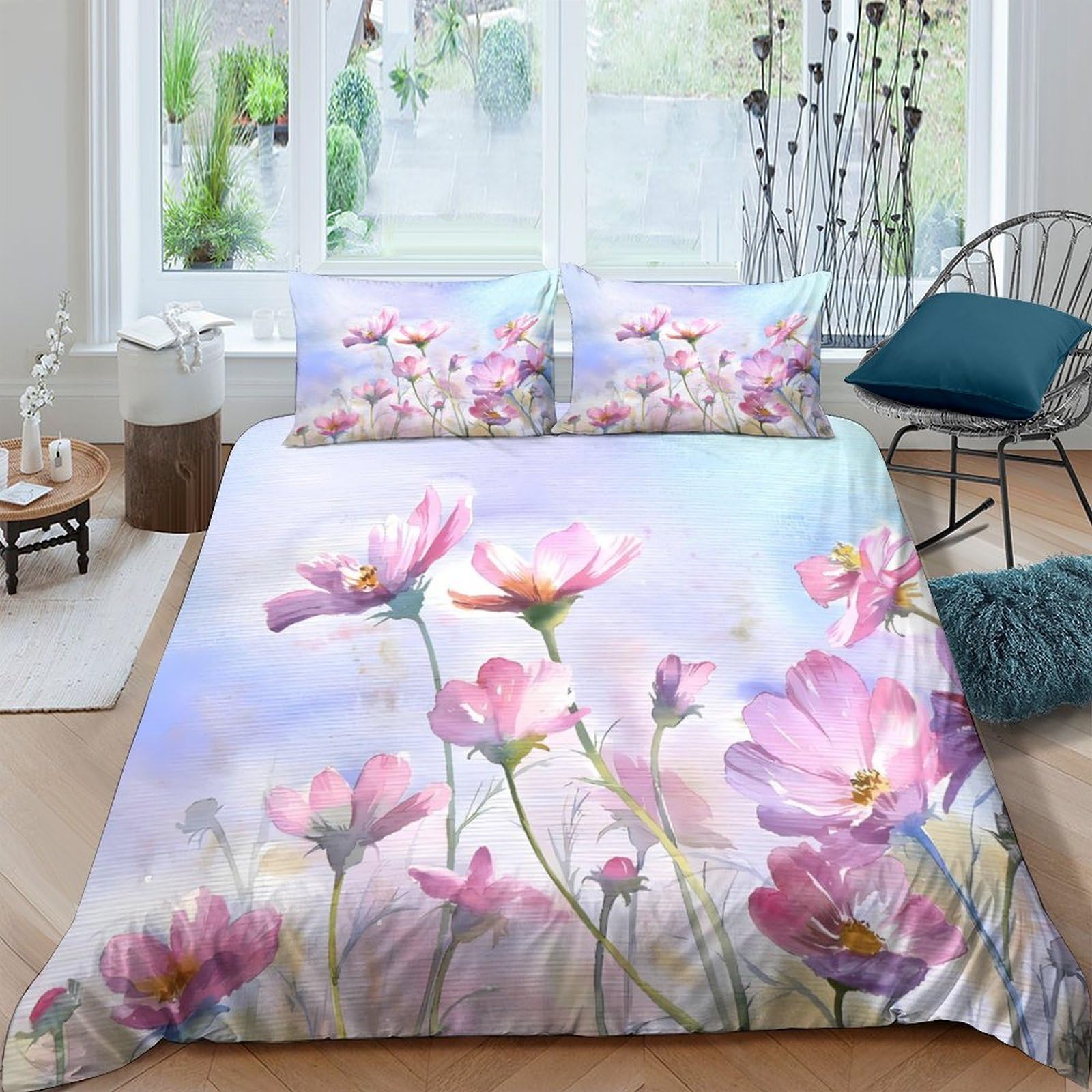 Ctjqhvkz Style-3 3D Printed Pink Wildflower Fitted Sheet Microfiber Soft Pastel Floral Bed Cover For Bedroom Dorm Decor Protection Single（135X200cm）