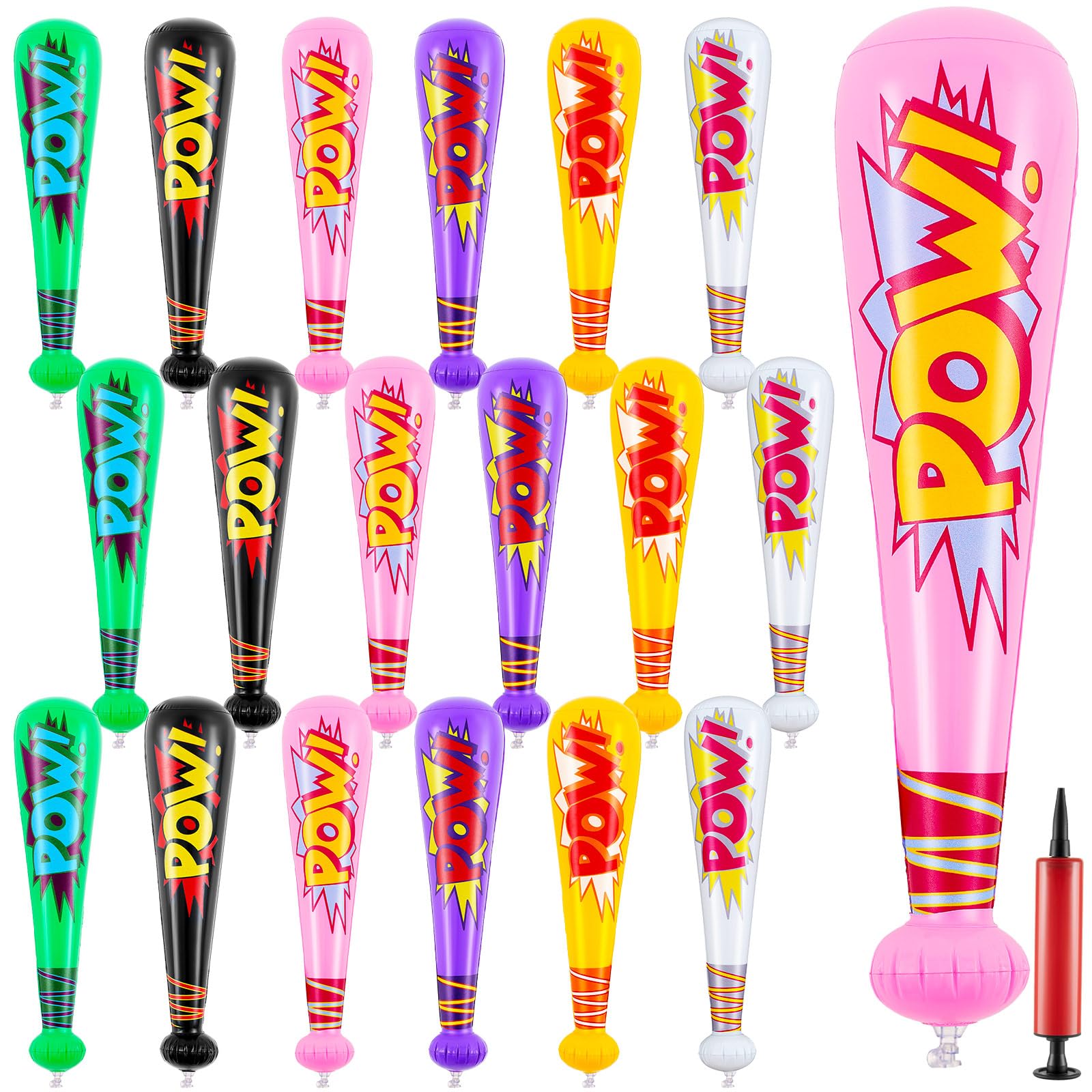 WILLBOND 18 Pcs 17 Inch Inflatable Baseball Bat Bulk Pump, Six Multicolor