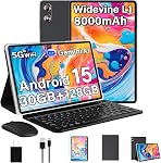 2026 Android 15 Tablet with Gemini AI, 30GB+128GB+1TB Expand, 10.1 Inch Octa-Core Tablet with Keyboard Mouse, 8000mAh, 5G WiFi, HD IPS Display, GPS, Support Widevine L1, Split-Screen -Metal Black
