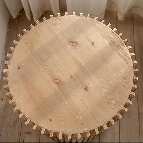 Miniatura 5 de kevinplus Mesa auxiliar redonda de madera para sala de estar, mesa auxiliar retro en relieve para apartamento, dormitorio, oficina (diámetro 20.5 x
