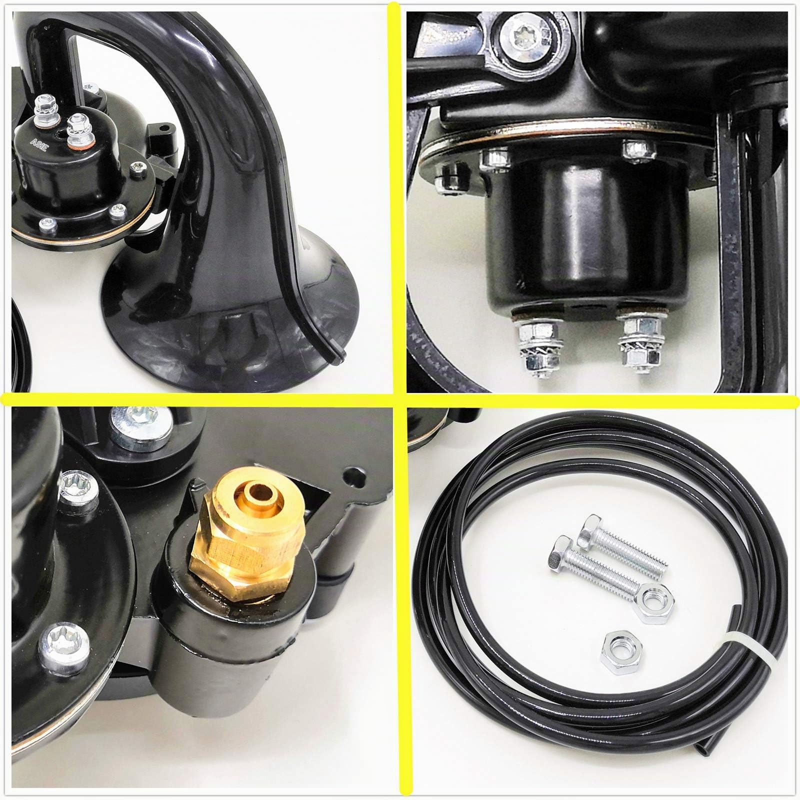 Klaxon de voiture Car Horn Kaxon électrique Corne d'escargot 150DB Klaxon de camion Haut-parleur avec tube en cuir trompette Air escargot Sirène étanche pour 12V 24V voiture moto camion etc