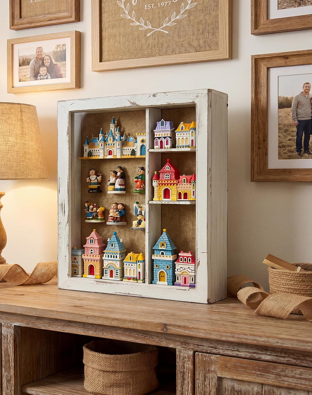 14x16in Large Shadow Picture Frame - Removable Shelves, 6in Deep Souvenir Collection Display Cabinet,Picture Wedding Bouquet Memorabilia Medals Photos Memory Box for Keepsakes(Old White)