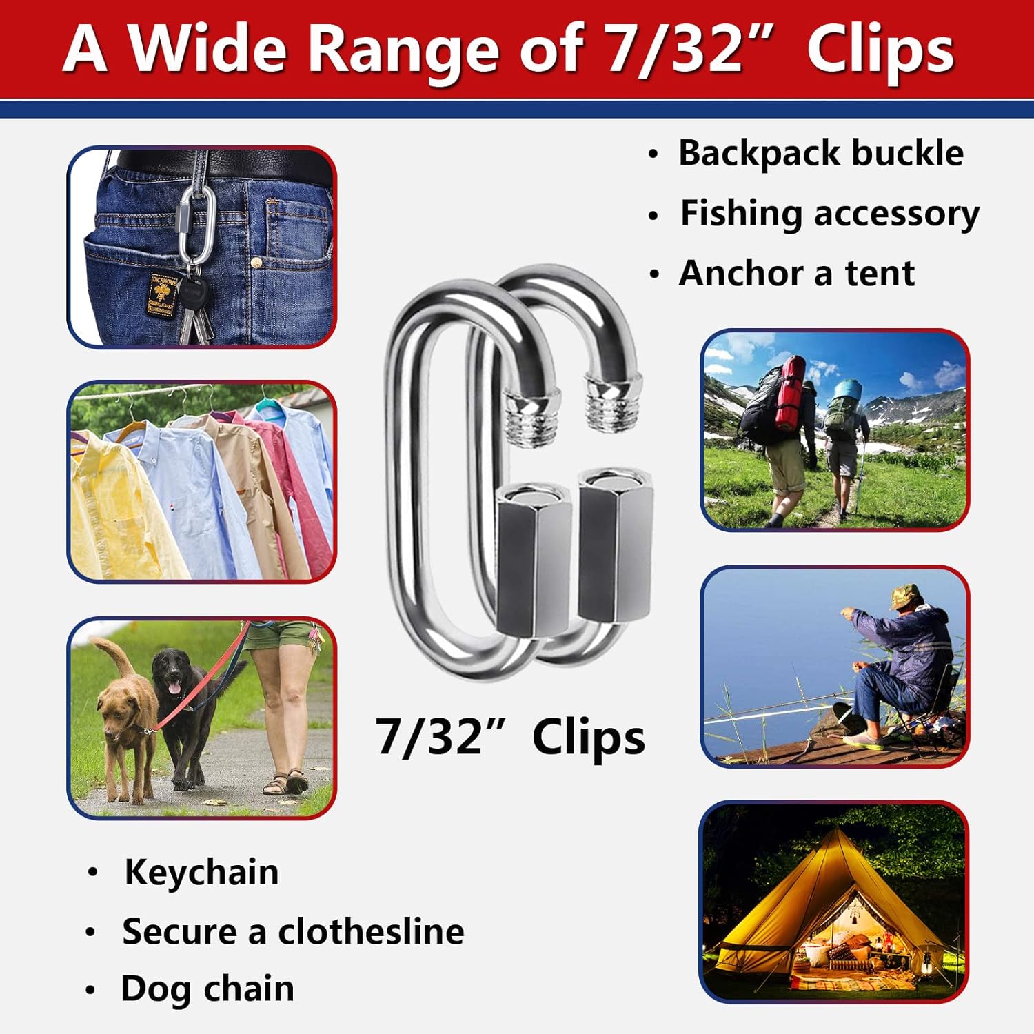 Stainless Steel Link Chain, Ekunbuy 304 Stainless Steel Link Proof Coil Chain Heavy Duty Safety Chain Tow Chain with Quick Link 1/4 Inch Lifting Chain Hanging Swing Trailer, 1300 lbs Load