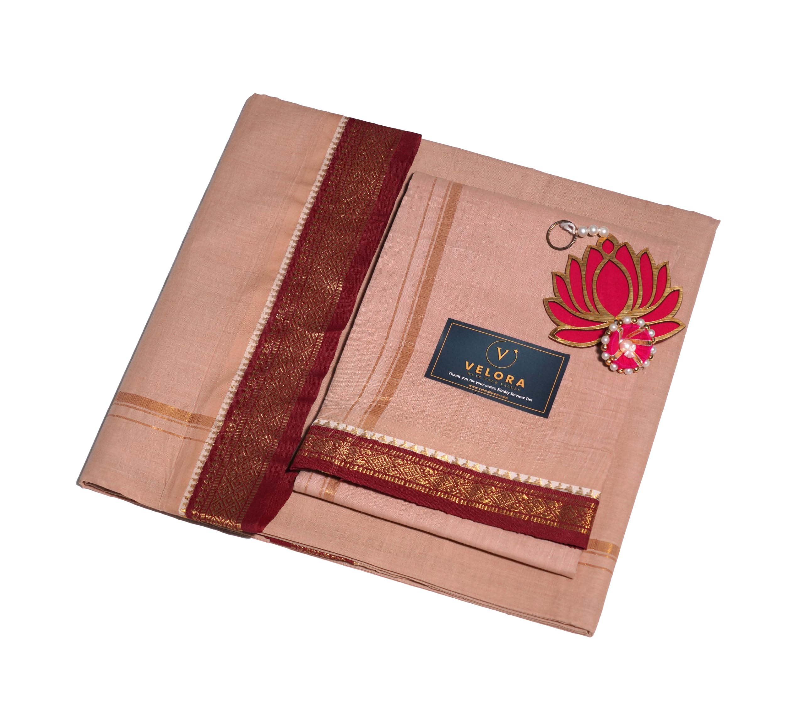 velora enterprises Velora Men's 100% Pure Cotton Dhoti with Uttariyam in Size (4+2) Metres (Brown with Maroon Border)-picture-34
