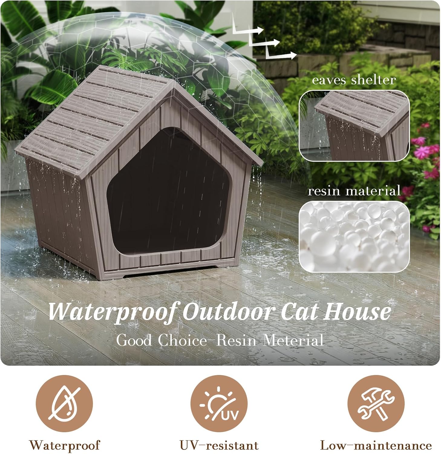 Outdoor Cat House for Outside Indoor Use, Weatherproof Resin Outdoor Cat Shelter for Small, Medium, Large Cats, Easy Assembly(Gray)