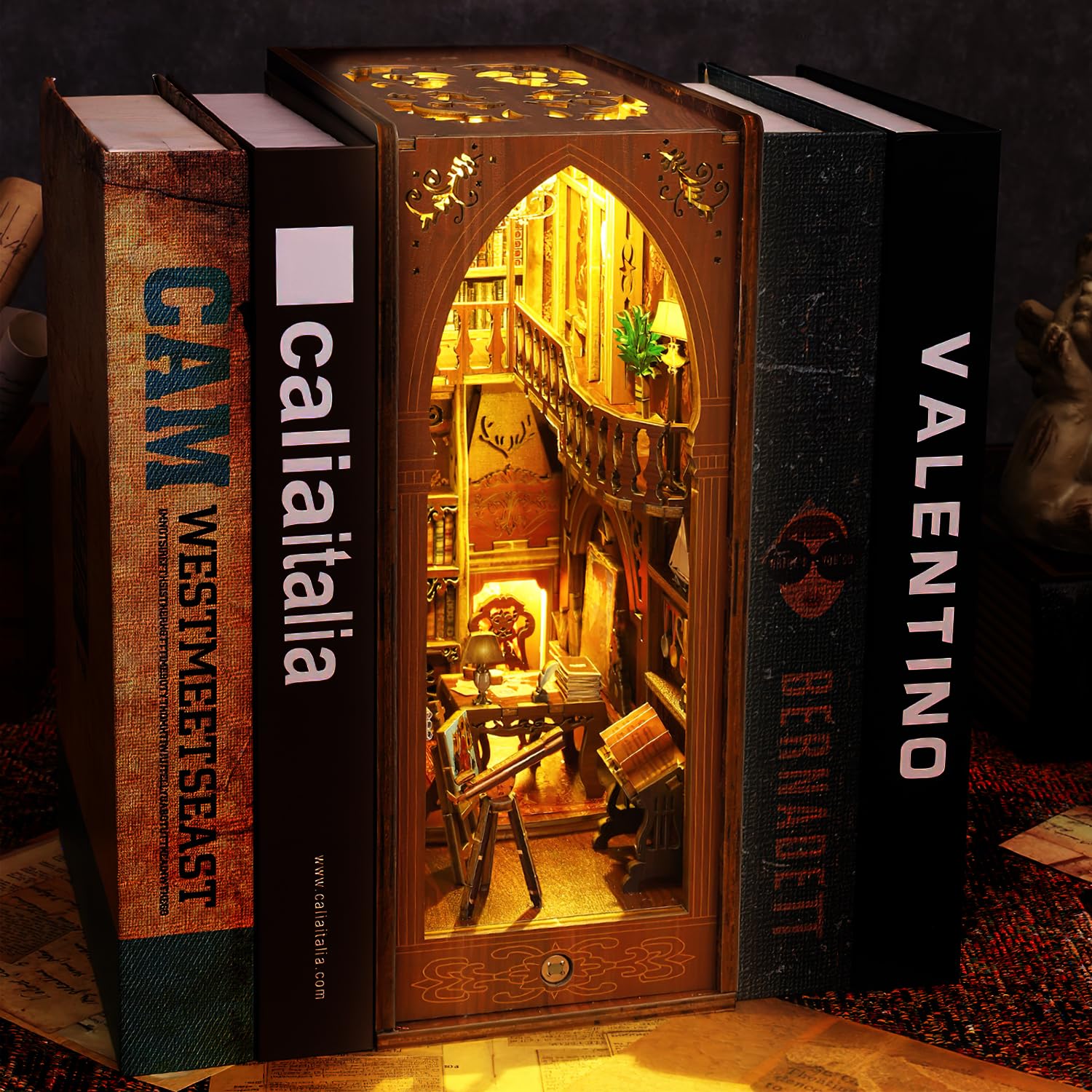 Tucraew Book Nook Kit, DIY Miniature House Kit for Adults, Teens and Beginners, Dollhouse Booknook Tiny House Bookshelf Decor 3D Wooden Puzzle with LED Light, Gifts for Family, Friends